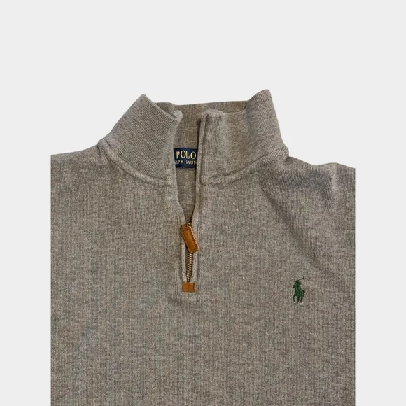 Polo Ralph Lauren Men’s Heather Gray Quarter-Zip Sweater Green Logo Sz L - Picture 3 of 7